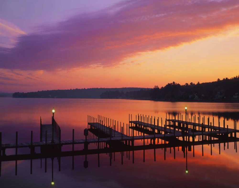 Wall art: NH, Sunrise over Lake Winnipesaukee dock, by Terrill, Steve