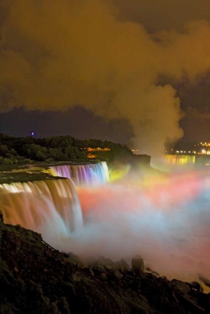 Art Print: NY, Niagara Falls Waterfalls and mist at night