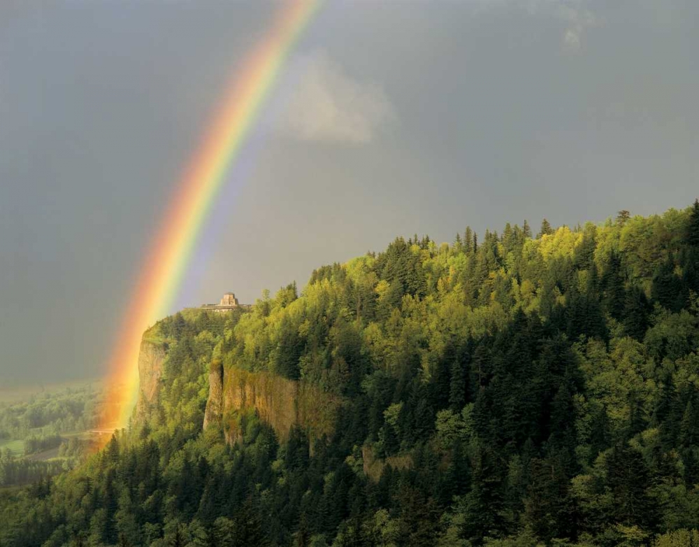 Art Print: OR, Columbia Gorge, rainbow over Vista House
