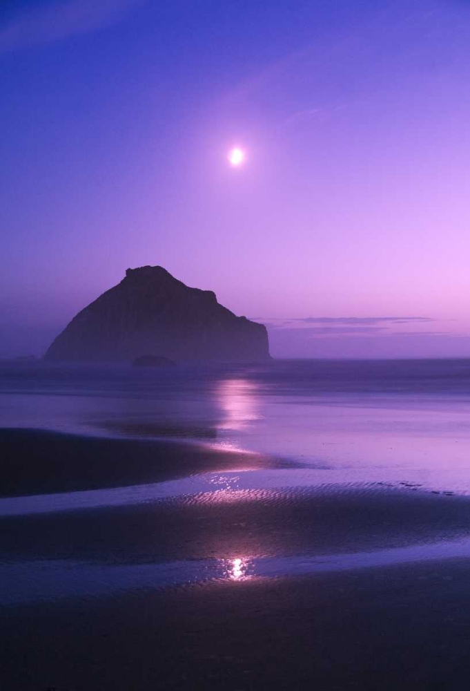 Art Print: USA, Oregon Moonrise over Face Rock
