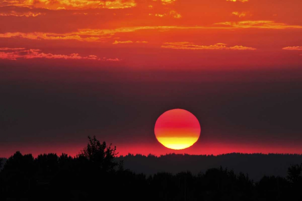 Art Print: USA, Oregon, Portland Vivid red sunset