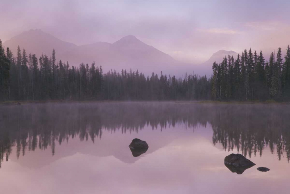 Art Print: OR, Willamette NF Foggy sunrise on Scott Lake
