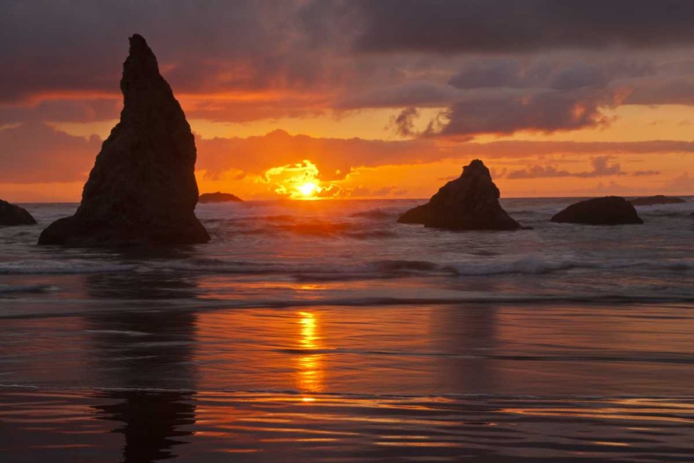 Wall art: Oregon, Bandon Beach Sunset over seastacks, by Illg, Cathy and Gordon