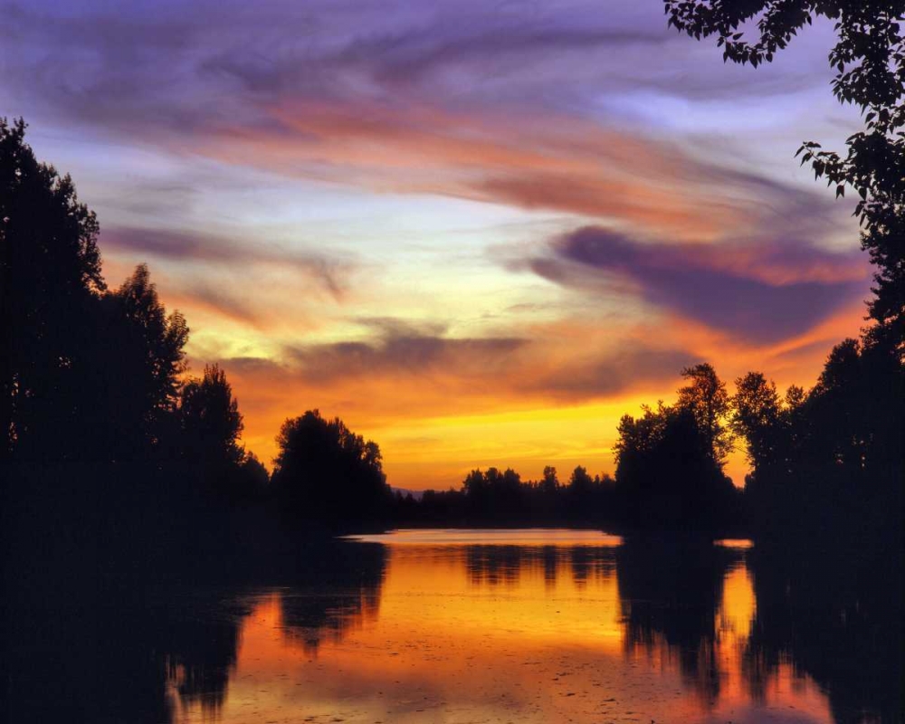 Art Print: USA, Oregon Sunset reflecting in Columbia Slough