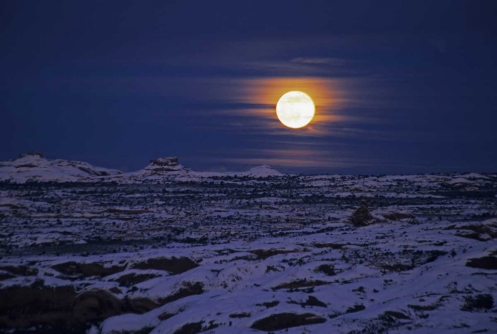 Wall Art Painting id:129844, Name: UT, Arches NP Full moon rising over snowy scenic, Artist: Illg, Cathy and Gordon