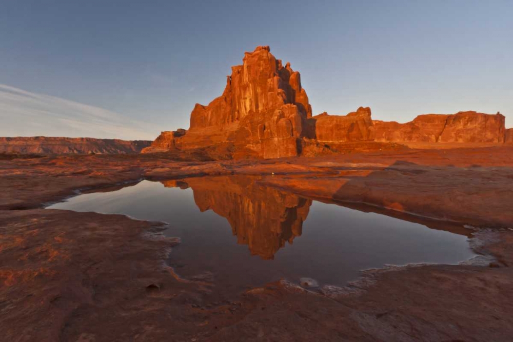 Art Print: UT, Arches NP, Rock formation reflect in puddle
