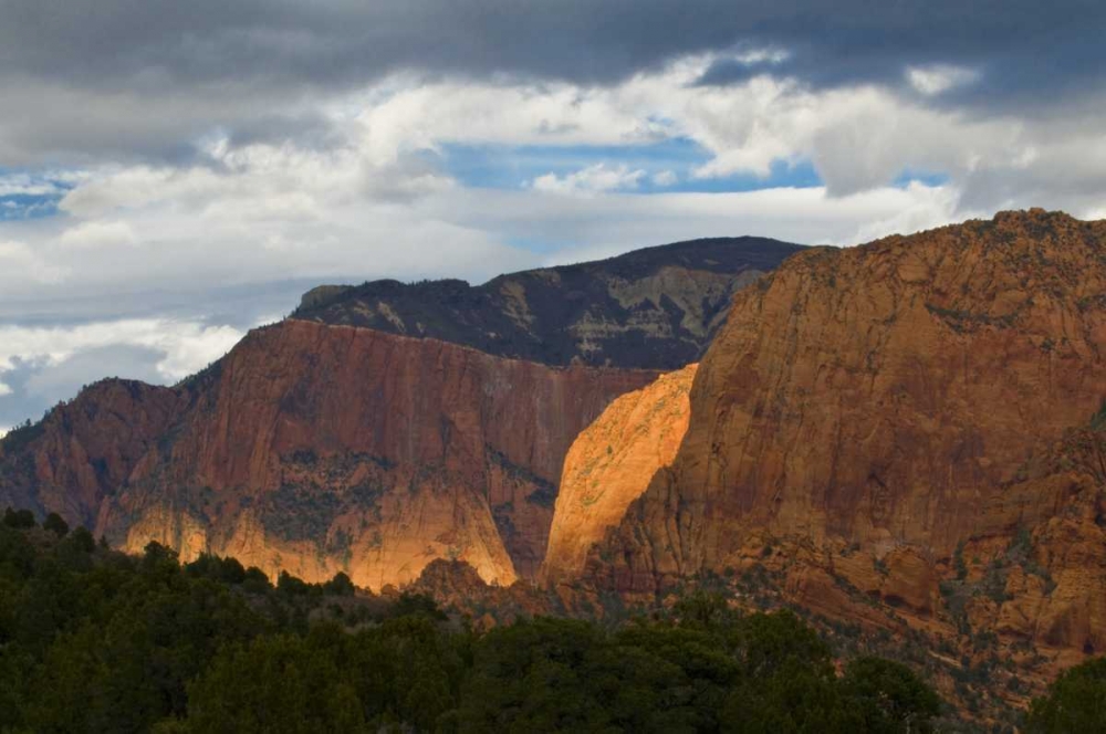 Art Print: USA, Utah, Zion NP Late light on Kolob Canyon