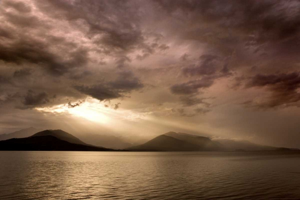 Art Print: WA, Seabeck God rays shine through dark clouds
