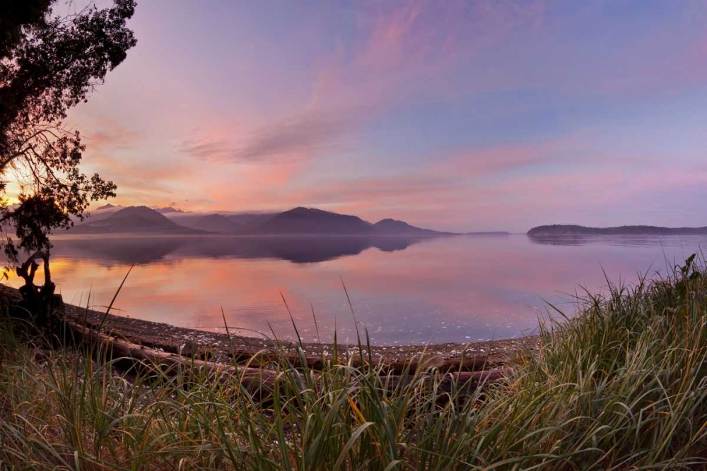 Art Print: WA, Seabeck Fisheye view of sunset on Hood Canal