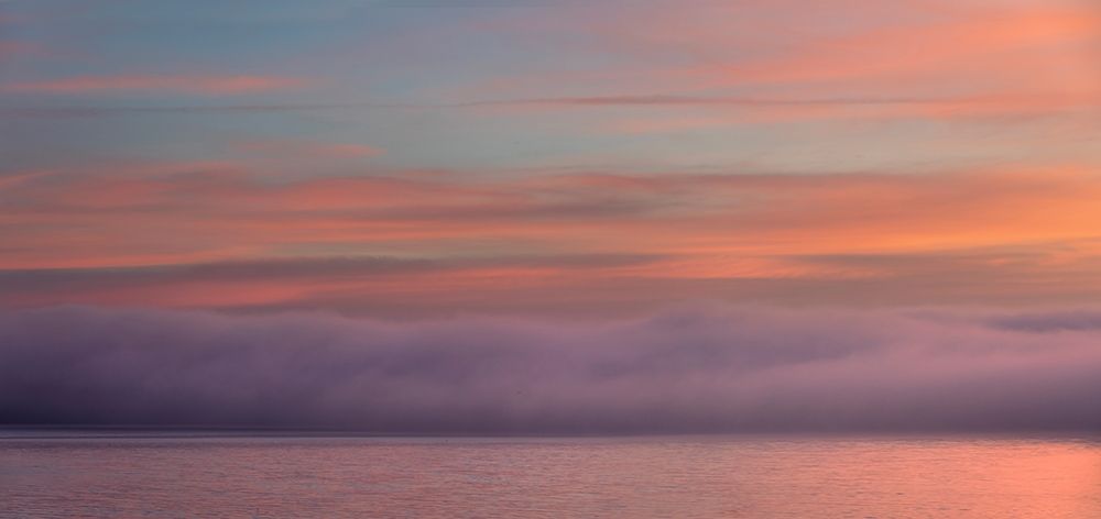 Art Print: Washington State-Seabeck Panoramic sunrise over foggy Hood Canal 