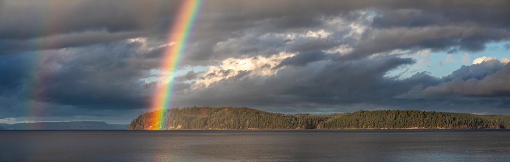 Art Print: Washington State-Seabeck Panoramic of rainbow over Hood Canal 