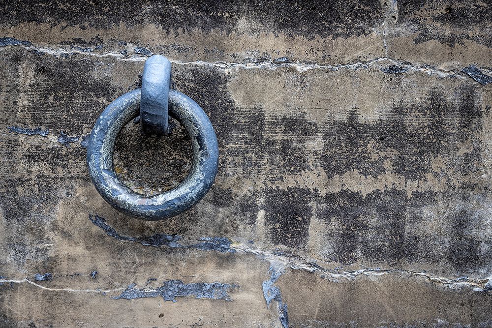 Art Print: USA-Washington State-Fort Flagler State Park Metal ring on weathered concrete wall