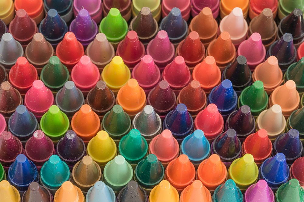 Art Print: USA, Washington State, Seabeck. Close-up of crayons. in box.