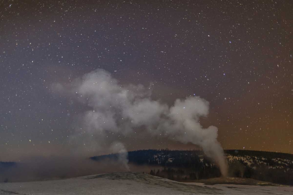 Wall art: Wyoming, Yellowstone Old Faithful Geyser, night, by Illg, Cathy and Gordon