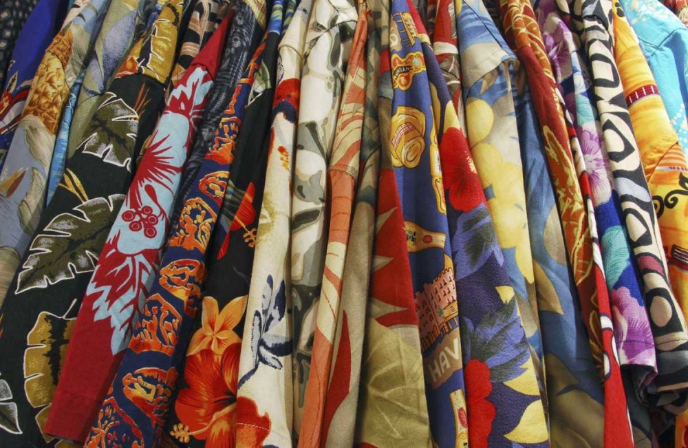 Art Print: USA, Closet full of aloha shirts on hangers