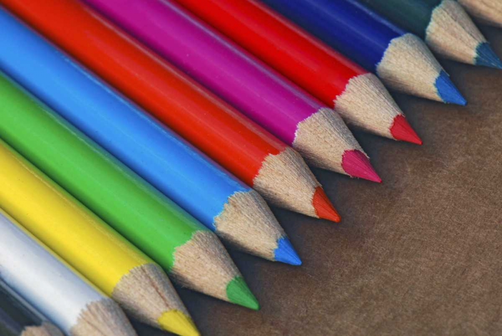 Art Print: USA, Row of multicolored pencils on paper