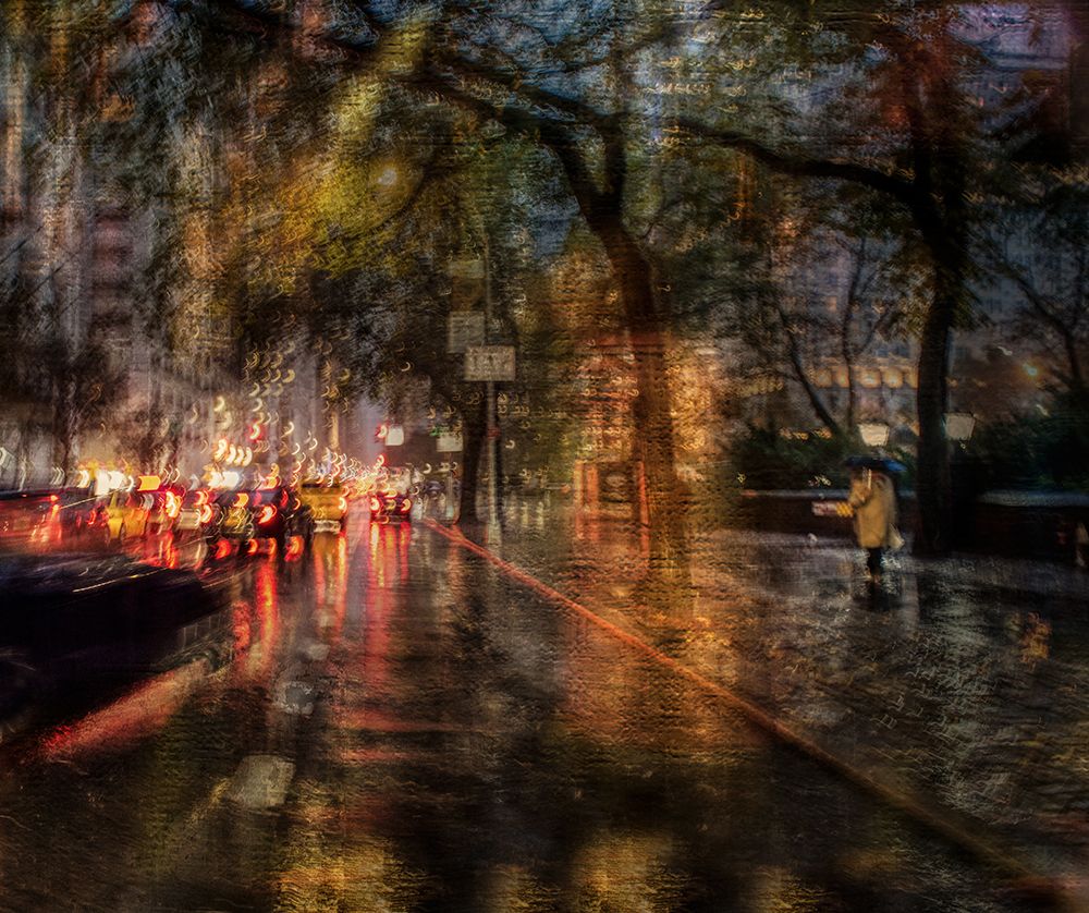 Art Print: After-work traffic in the rain