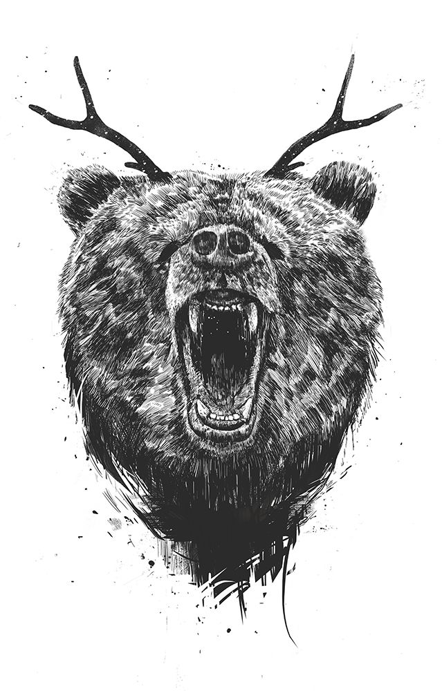 Wall Art Painting id:542967, Name: Angry Bear with Antlers, Artist: Solti, Balazs