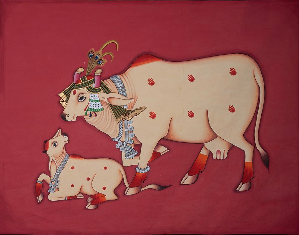 Wall art: KAMDHENU COW AND CALF PAINTING, by Imagineers Studio