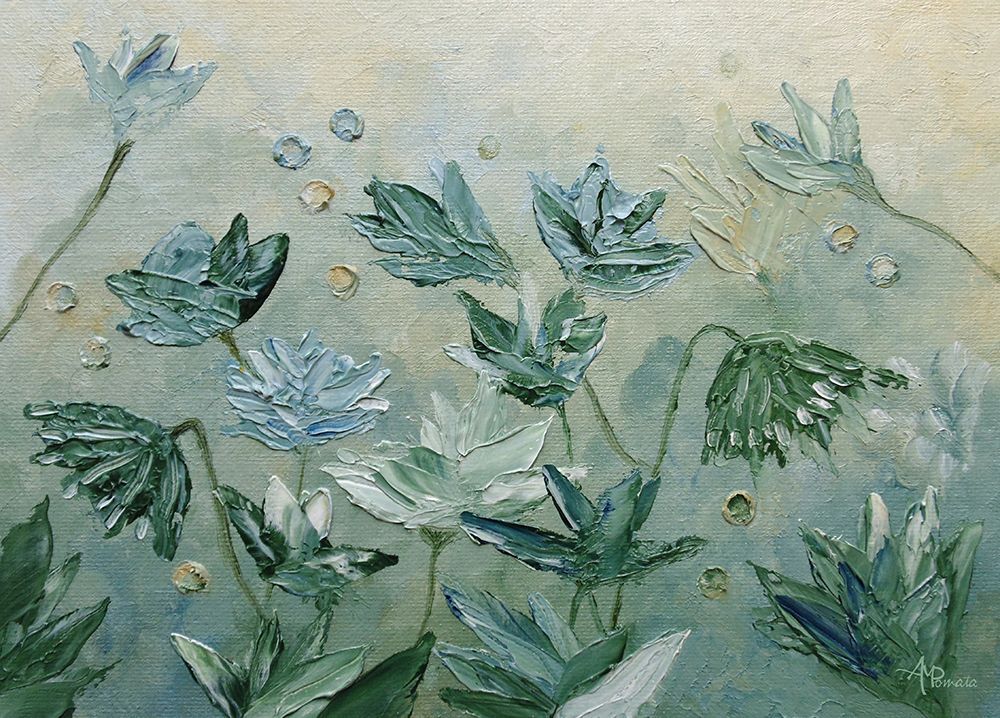 Wall art: Dark Sea Green Flowers, by Pomata, Angeles M.