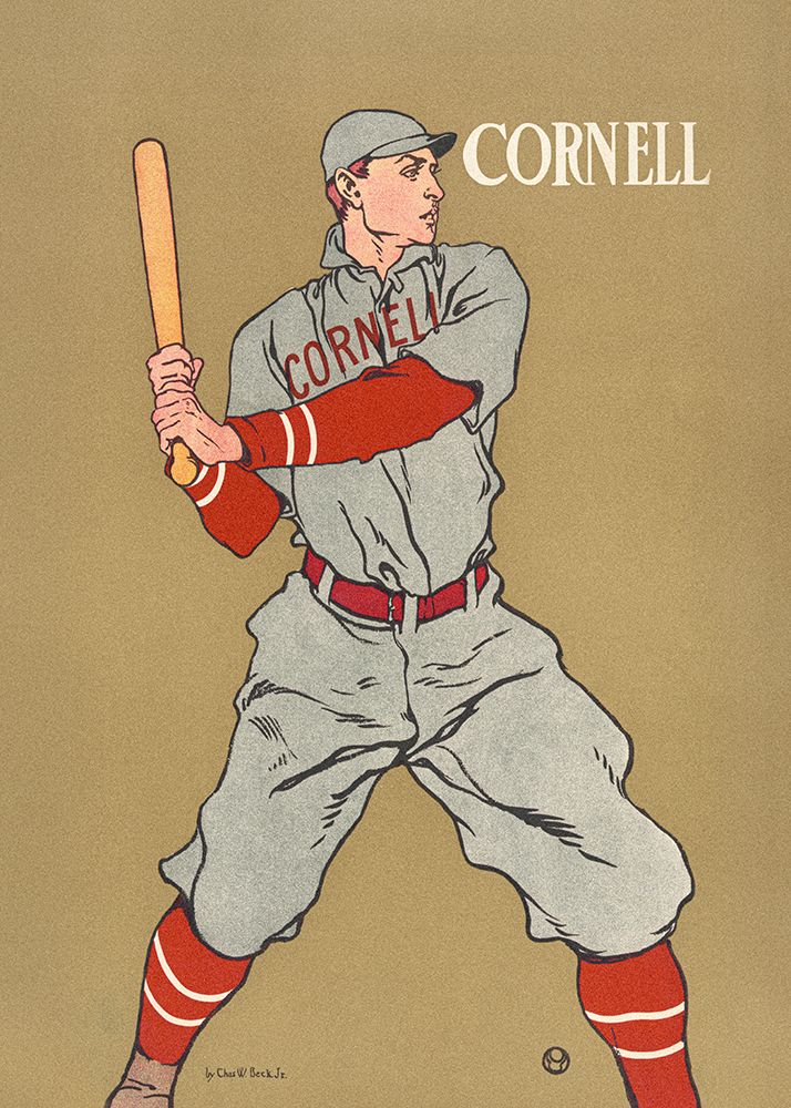 Art Print: Vintage Drawing of a Baseball Player Holding a Bat