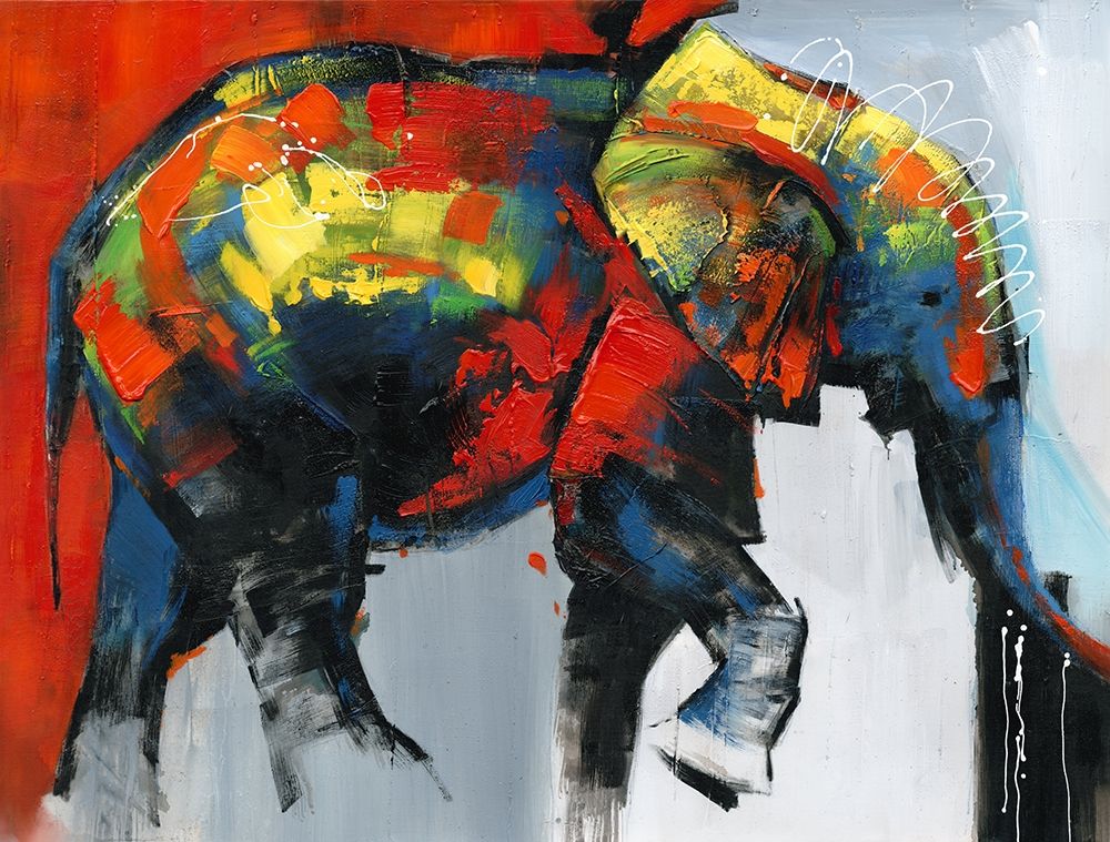 Wall art: ABSTRACT AND COLORFUL ELEPHANT IN MOTION, by Atelier B Art Studio