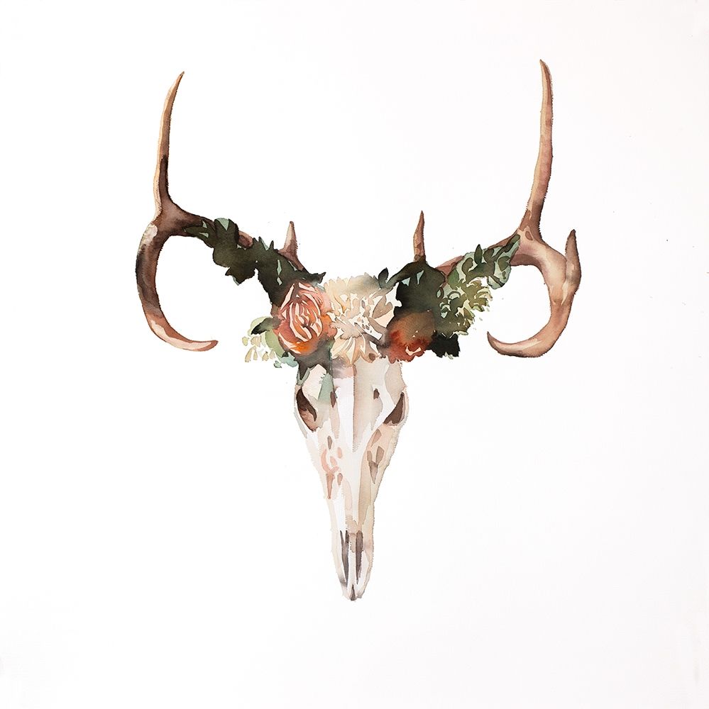Wall Art Painting id:193996, Name: Deer Skull with Roses, Artist: Atelier B Art Studio