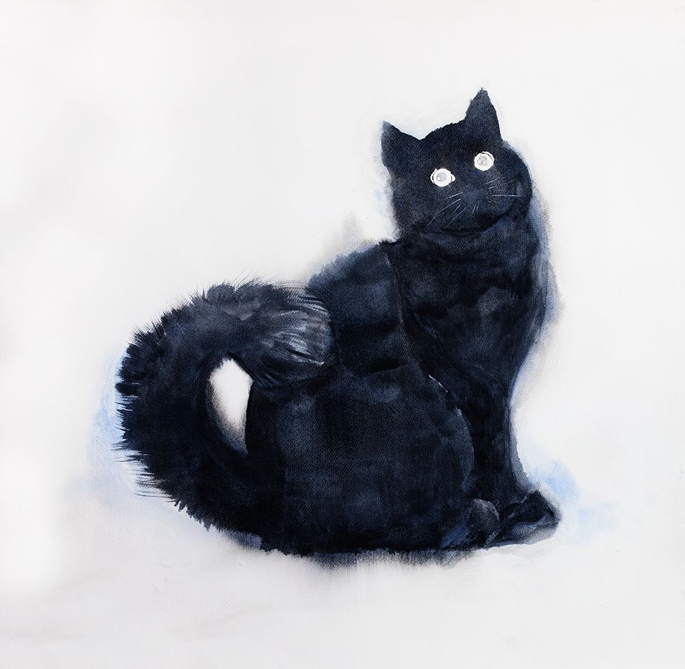 Wall Art Painting id:212111, Name: FURRY BLACK WATERCOLOR CAT, Artist: Atelier B Art Studio