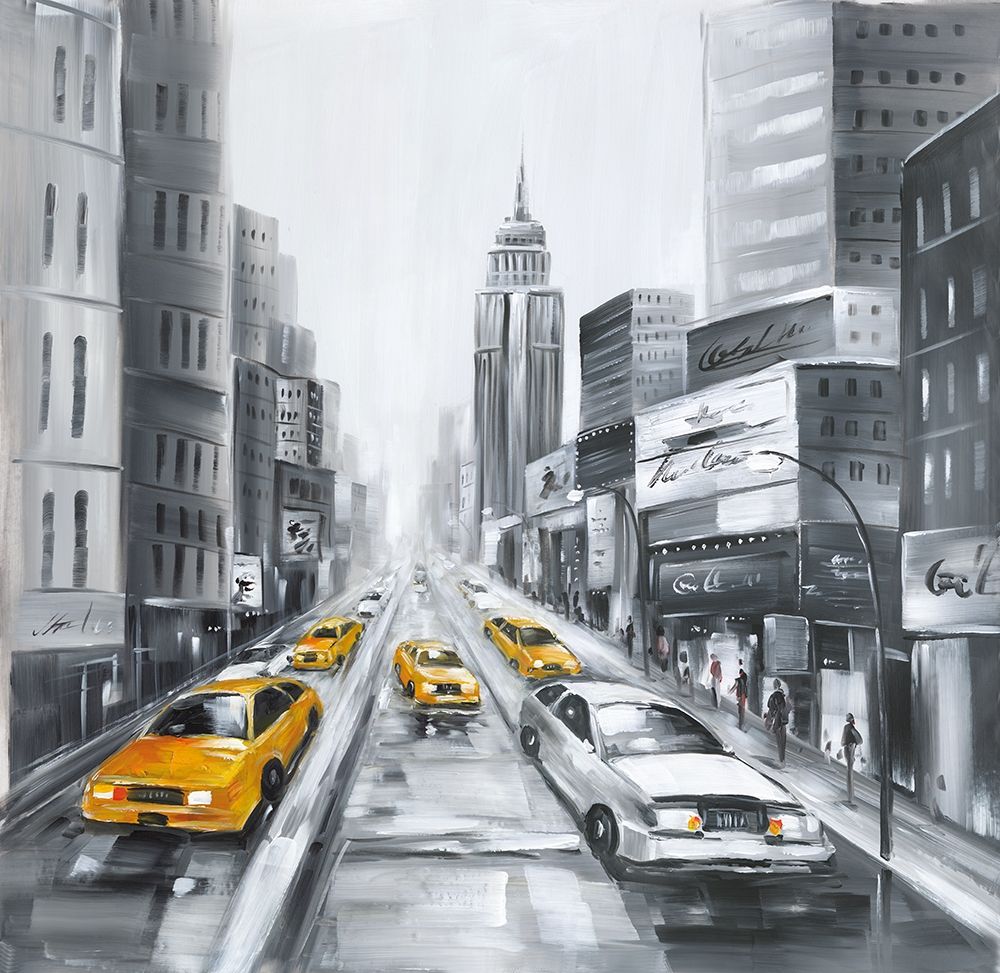 Wall art: GRAYSCALE STREET WITH YELLOW CARS, by Atelier B Art Studio