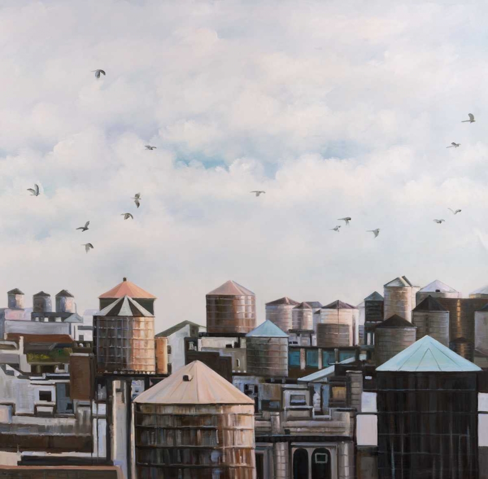 Art Print: Water Towers with Birds