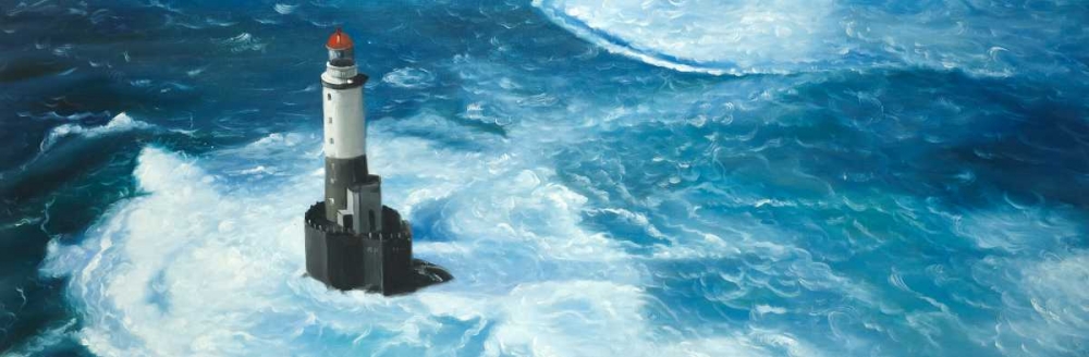 Wall Art Painting id:174753, Name: Surfing Waves on a Lighthouse, Artist: Atelier B Art Studio