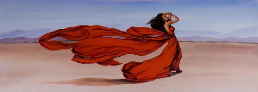 Art Print: Woman Long Red Dress in the Desert