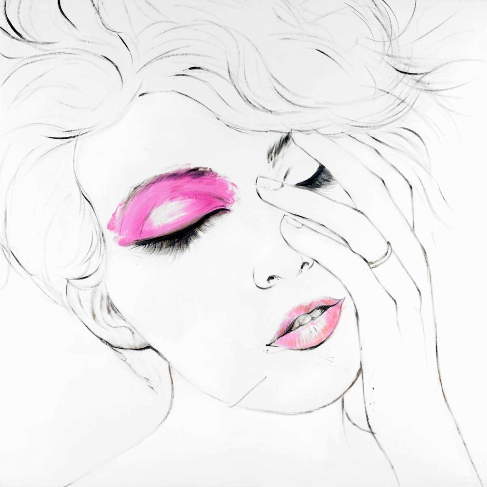 Wall art: Outline of Female Portrait in Pink, by Atelier B Art Studio