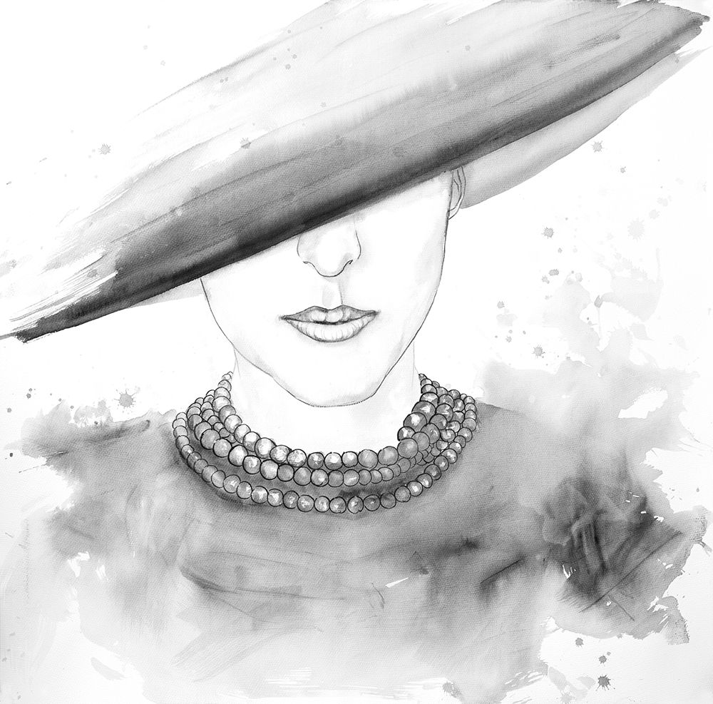 Wall art: MYSTERIOUS LADY WITH A HAT SKETCH, by Atelier B Art Studio