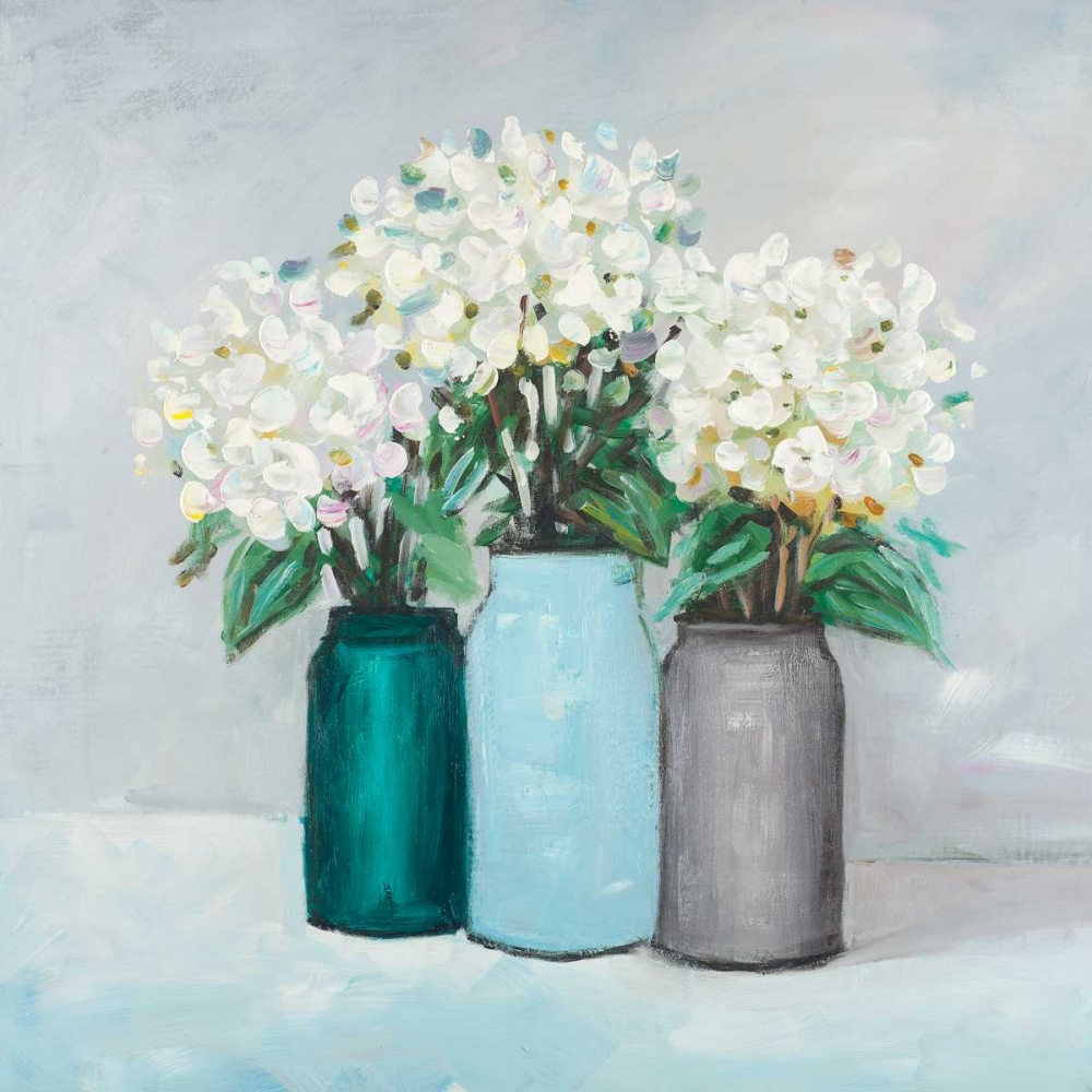 Wall art: Hydrangea Flowers in Blue Vases, by Atelier B Art Studio