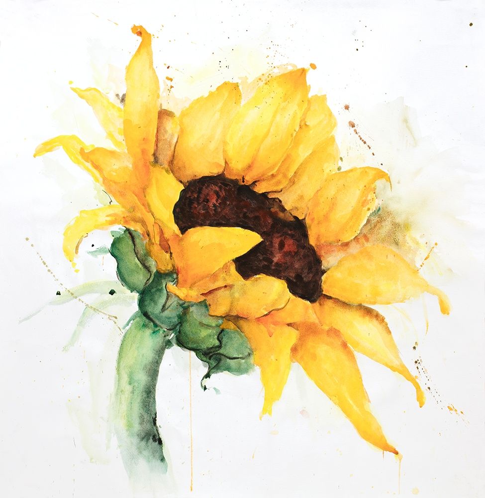 Wall art: WATERCOLOR SUNFLOWER WITH PAINT SPLASH, by Atelier B Art Studio
