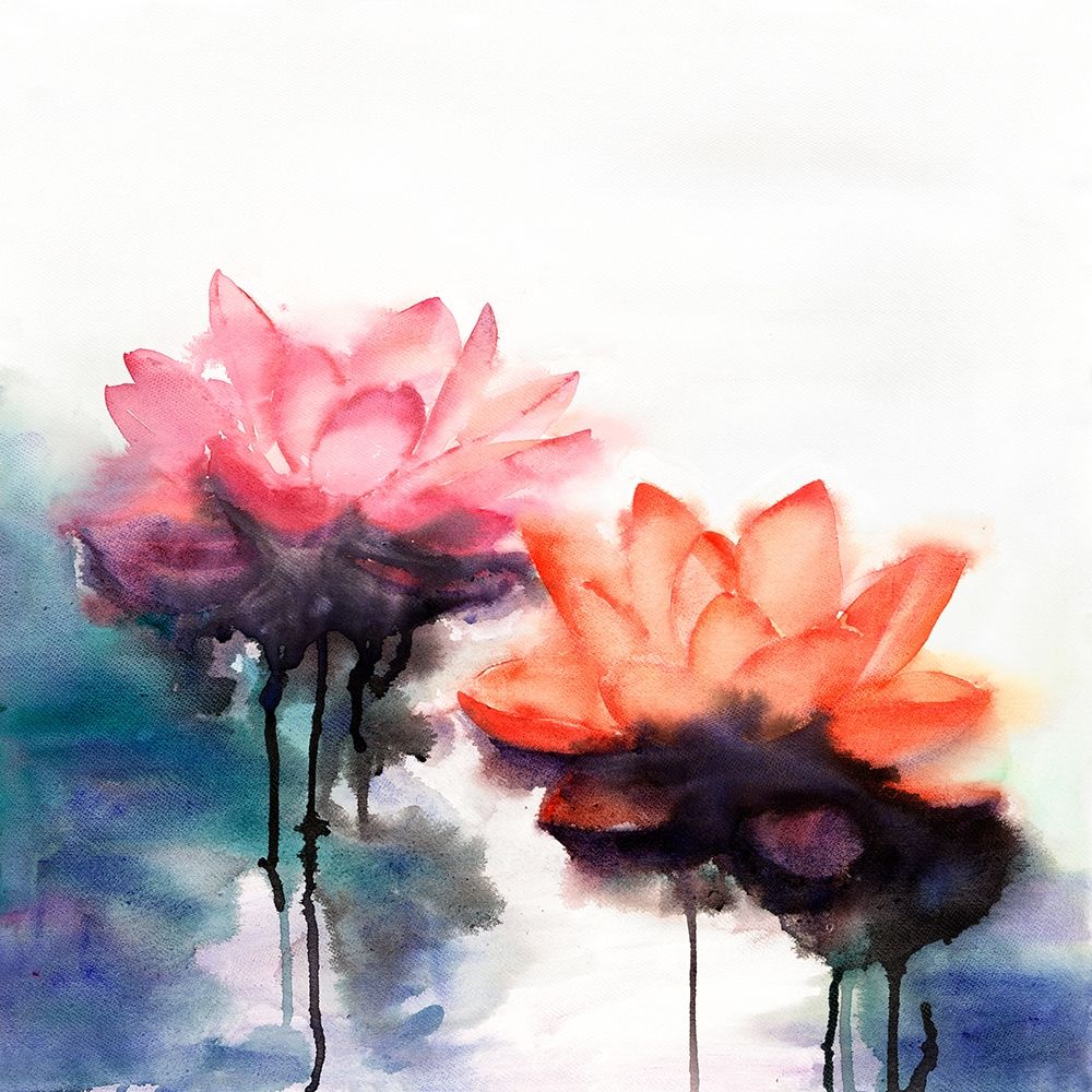 Wall art: WATERCOLOR LOTUS FLOWERS, by Atelier B Art Studio