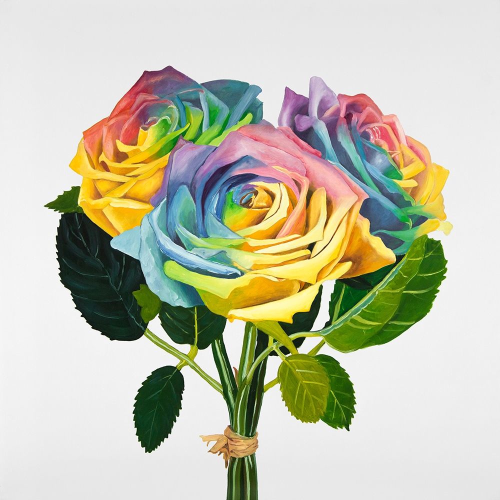 Art Print: BOUQUET OF RAINBOW ROSES