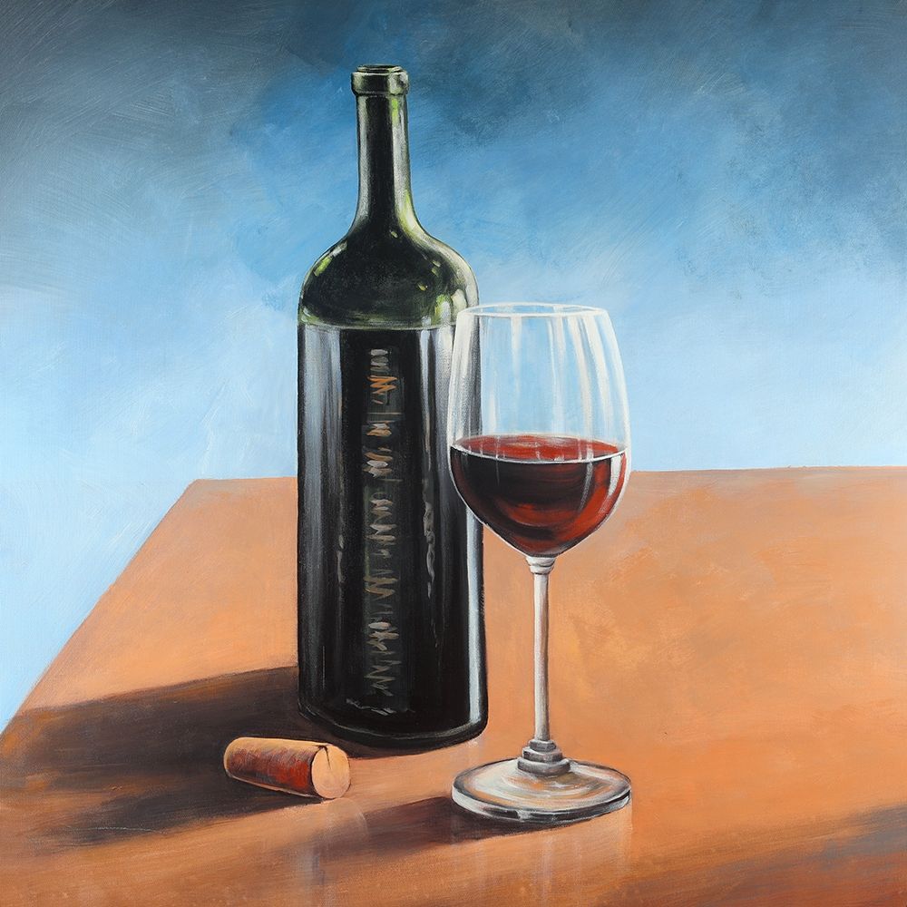 Wall Art Painting id:194069, Name: Bottle of Bordeaux with Whine Glass, Artist: Atelier B Art Studio