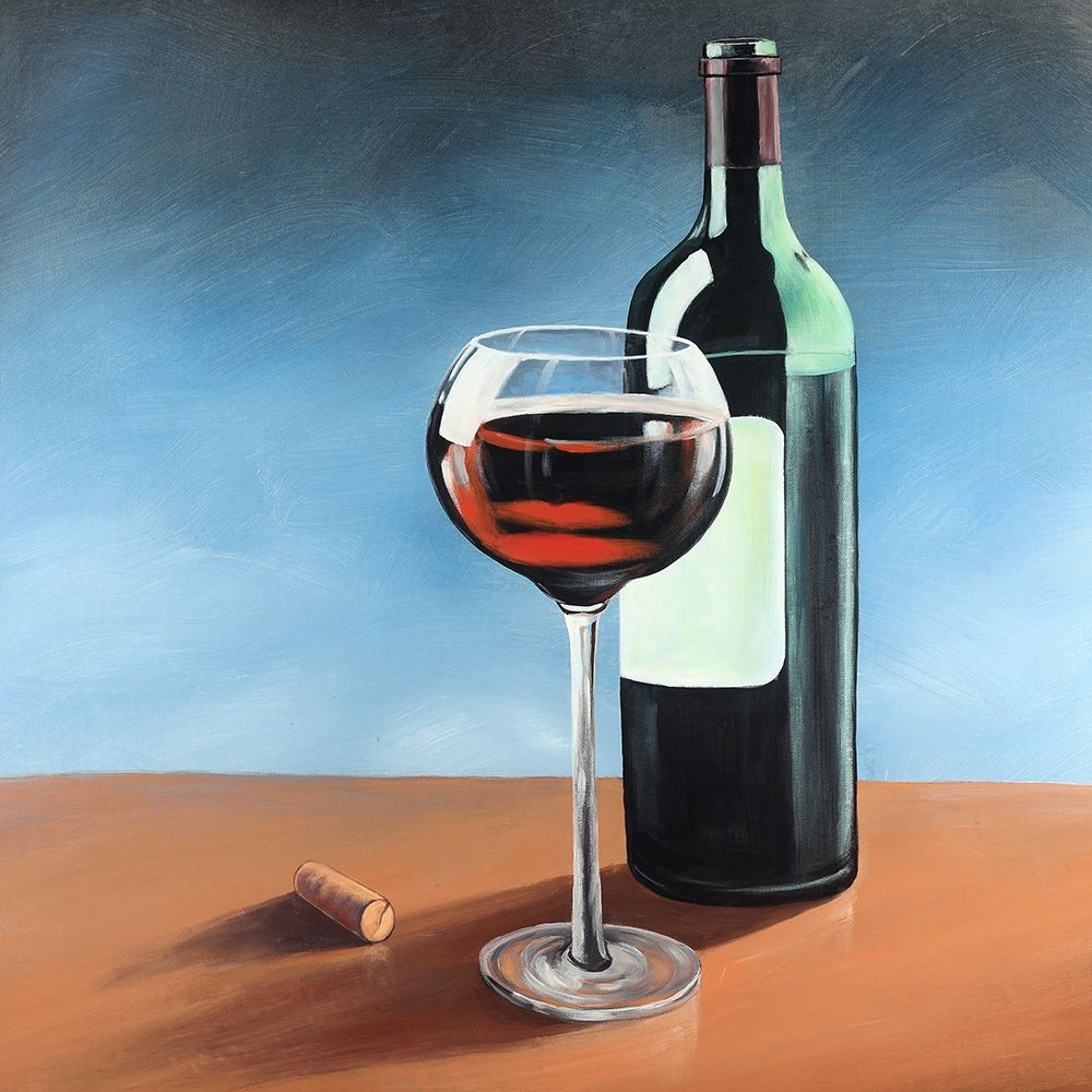 Wall Art Painting id:194070, Name: Bottle of Bourgogne with Whine Glass, Artist: Atelier B Art Studio