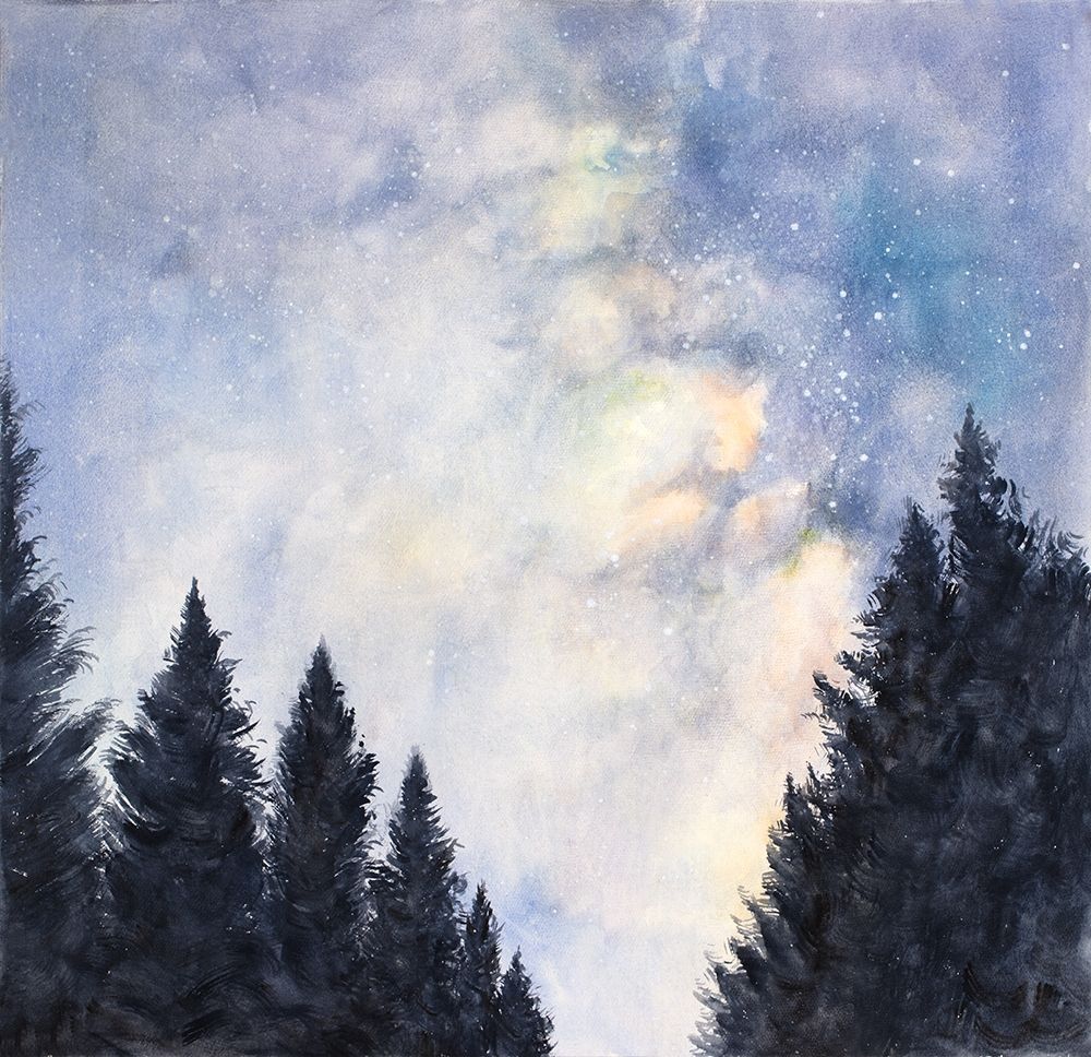 Wall art: STARRY SKY IN A DARK FOREST, by Atelier B Art Studio