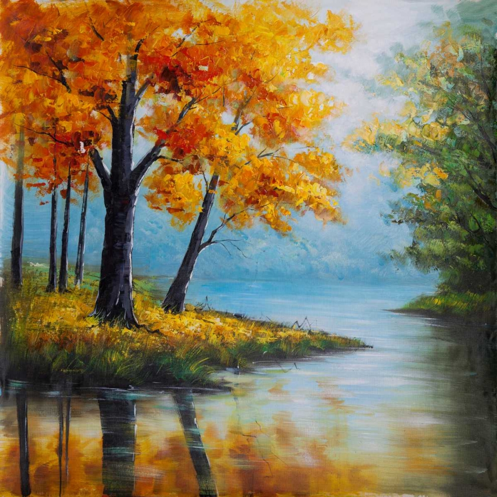 Art Print: Fall Trees at the Waters Edge