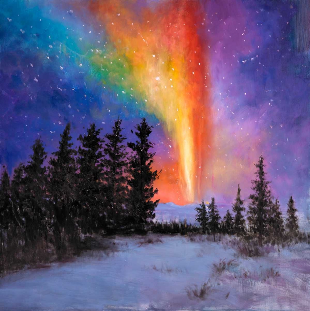 Art Print: Aurora Borealis in the Forest