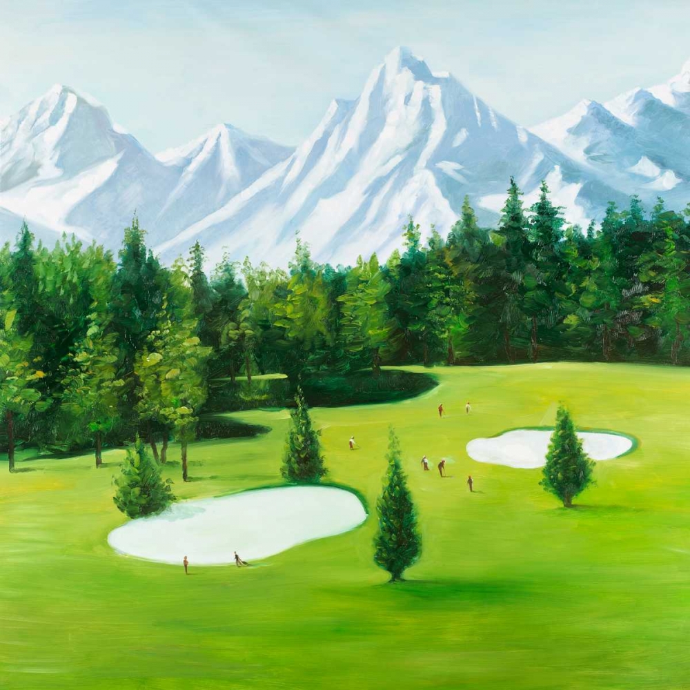 Wall Art Painting id:163072, Name: Golf Course with Mountains View, Artist: Atelier B Art Studio