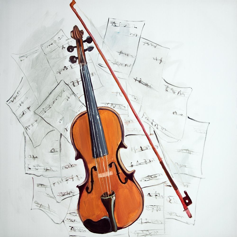 Wall art: VIOLIN ON MUSIC SHEET, by Atelier B Art Studio