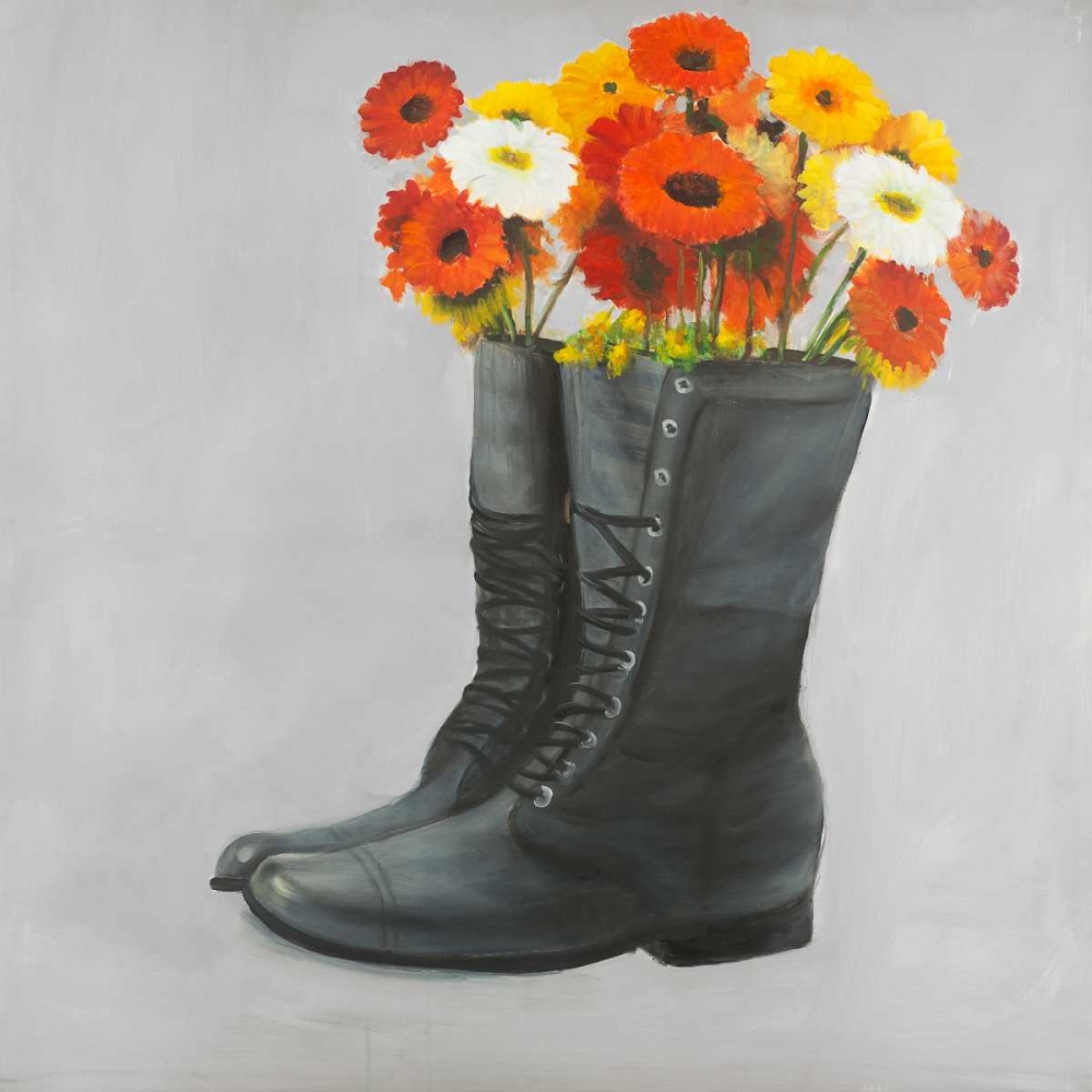 Wall Art Painting id:151015, Name: Boots with Daisy Flowers, Artist: Atelier B Art Studio