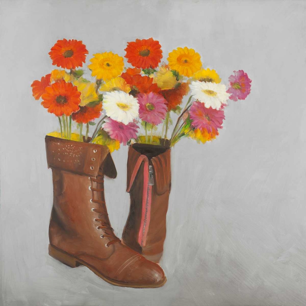 Art Print: Leather Boots with Daisy Flowers