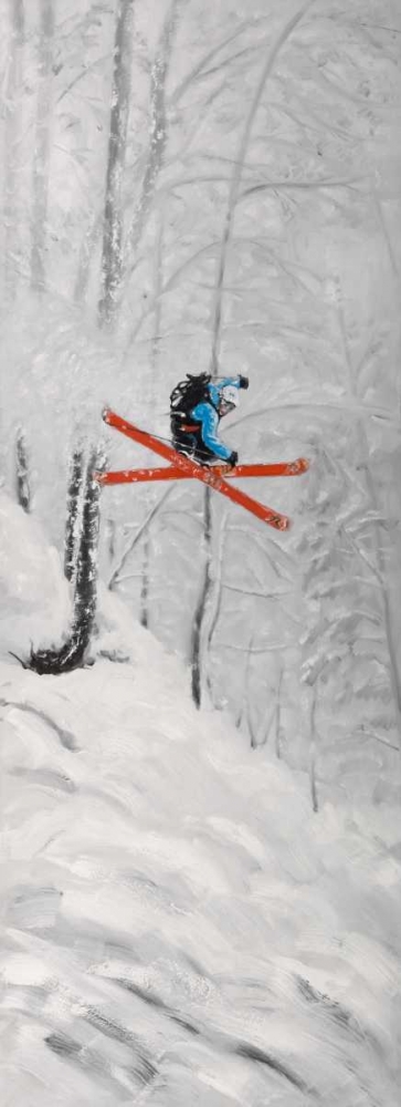 Art Print: Man Skiing in Steep Offpiste Terrain 