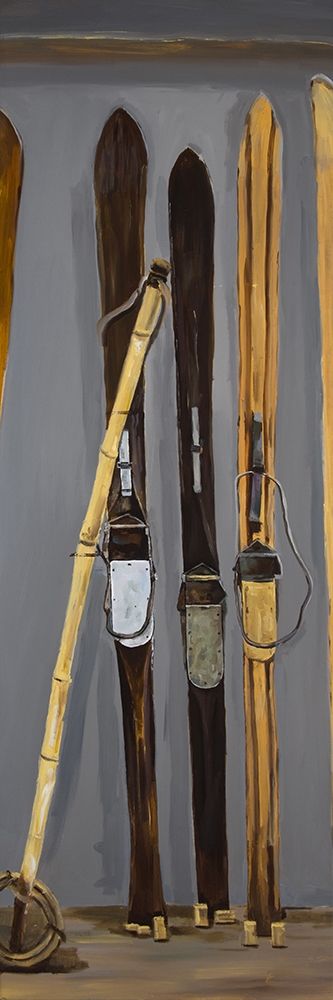 Wall art: SKI POLES AND VINTAGE SKIS, by Atelier B Art Studio