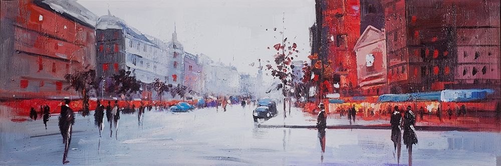 Wall art: BLACK AND RED STREET SCENE, by Atelier B Art Studio